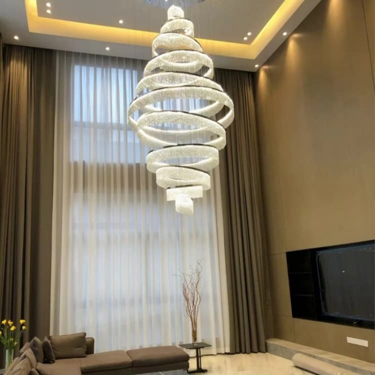 Overall view of the sculptural crystal rings living space