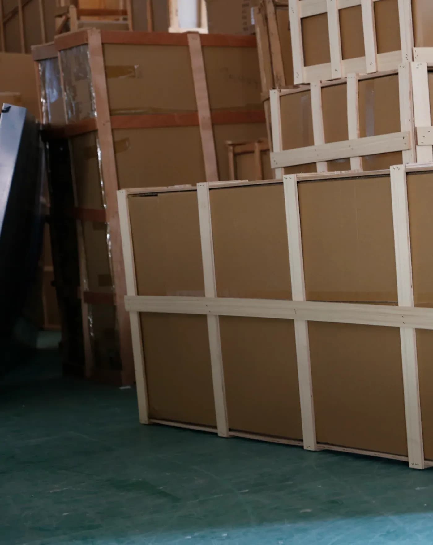 Wooden crates prepared for protected lighting delivery