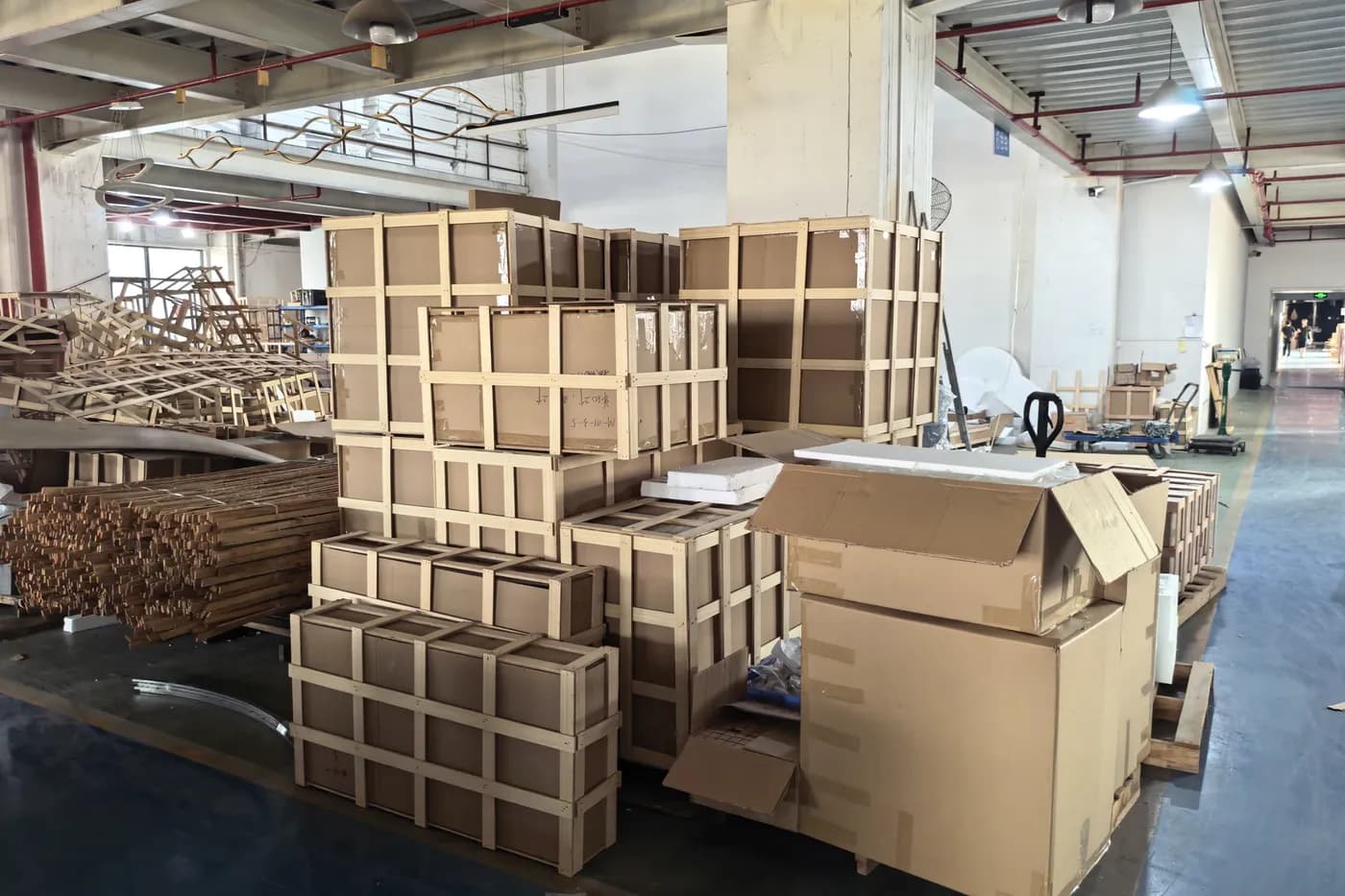Wooden crate packing prepared for custom lighting components